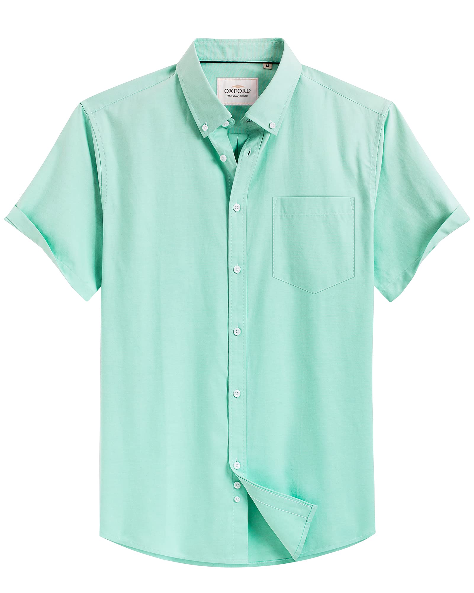 Alimens & Gentle Men's Short Sleeve Oxford Shirt Regular Fit Button Down Collar Shirts with Pocket