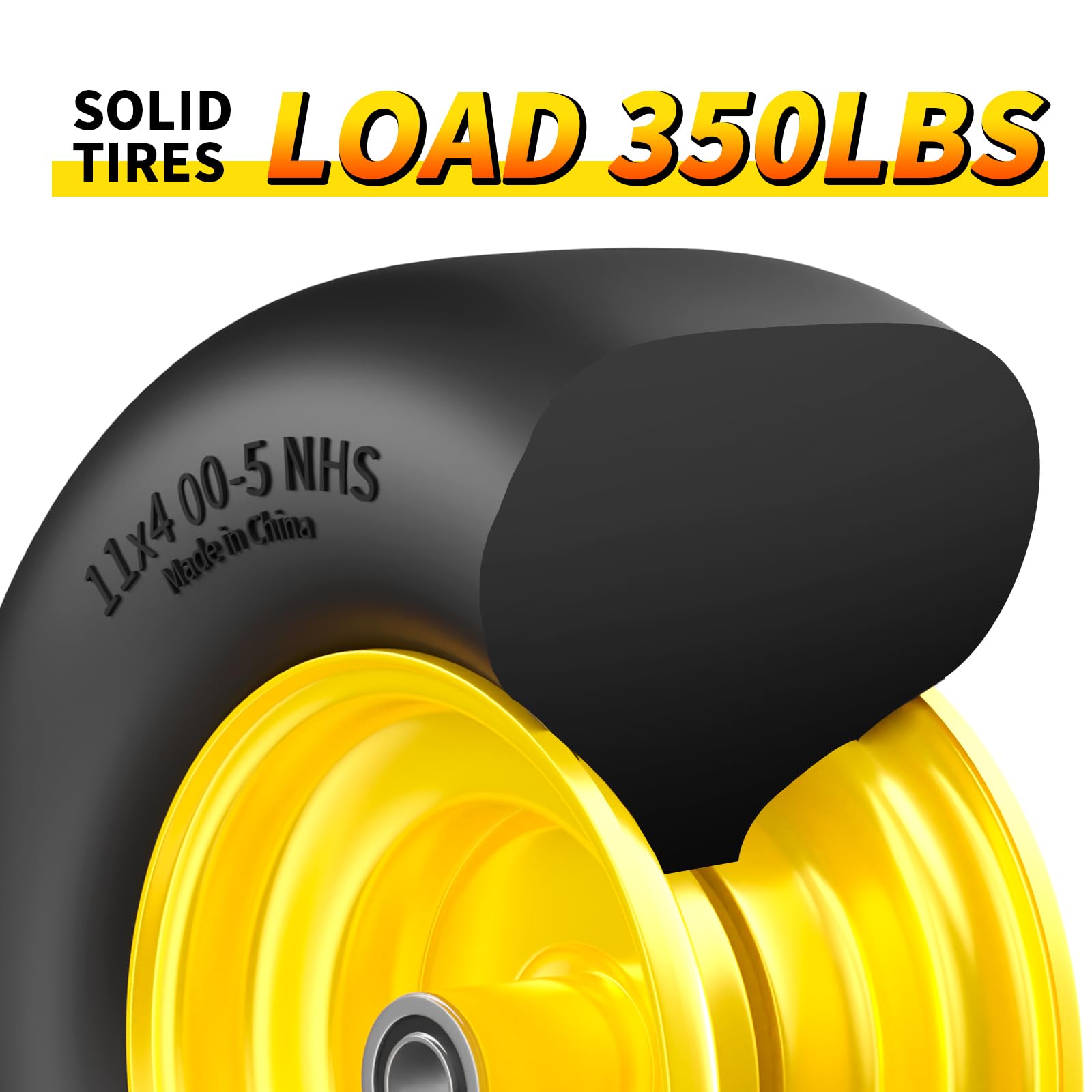 RONPOW 11x4.00-5 Lawn Mower Tires Flat Free and Wheel, 11x4-5 Solid Front Tires for Zero Turn Mower, 350Lbs Load, 3/4", 5/8" and 1/2" Bearings, 3.4"-5.8" Hub for Residential Commercial, 2Pack Gray