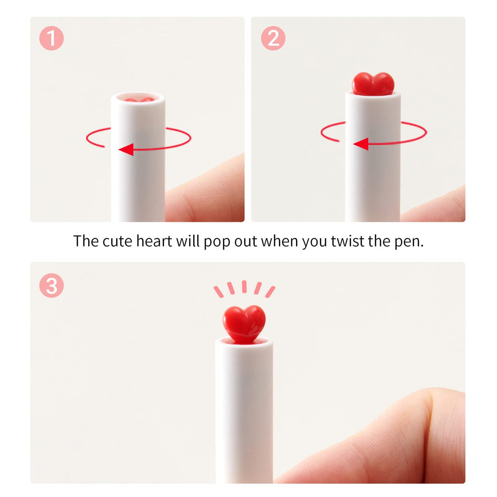 Kaco FIRST Gel Pens, Pack of 2 Pieces Cute Stationery Heart Pen Set with Extra 4 Black Refills Quick Drying Holiday Office Supplies (2 Colors)