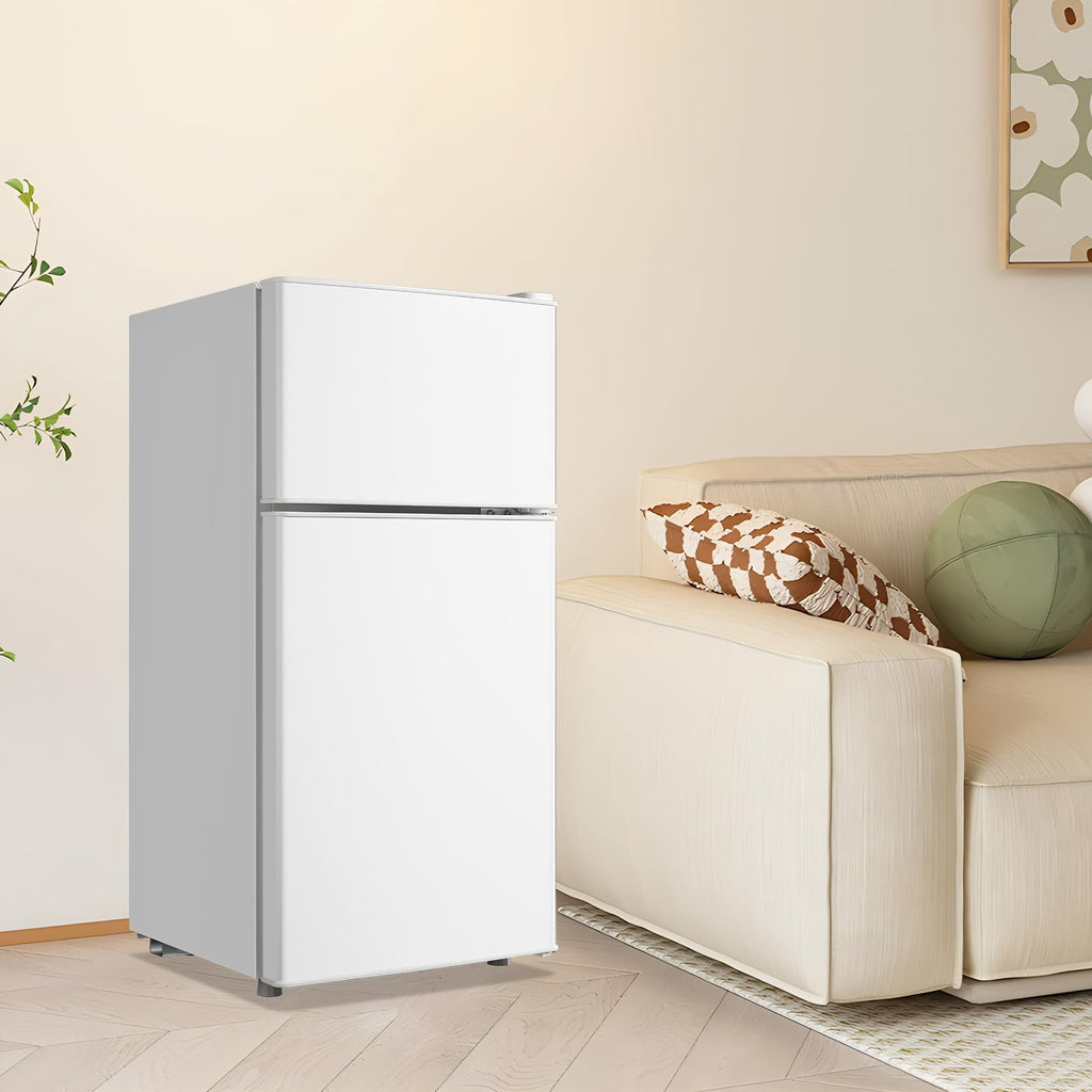 DEMULLER Mini Fridge with Double Doors Small Refrigerator with Separate Freezer & 7 Adjustable Temperature Control, Tiny Size & Personal Fridge Ideal for Office Apartment Dorm Black