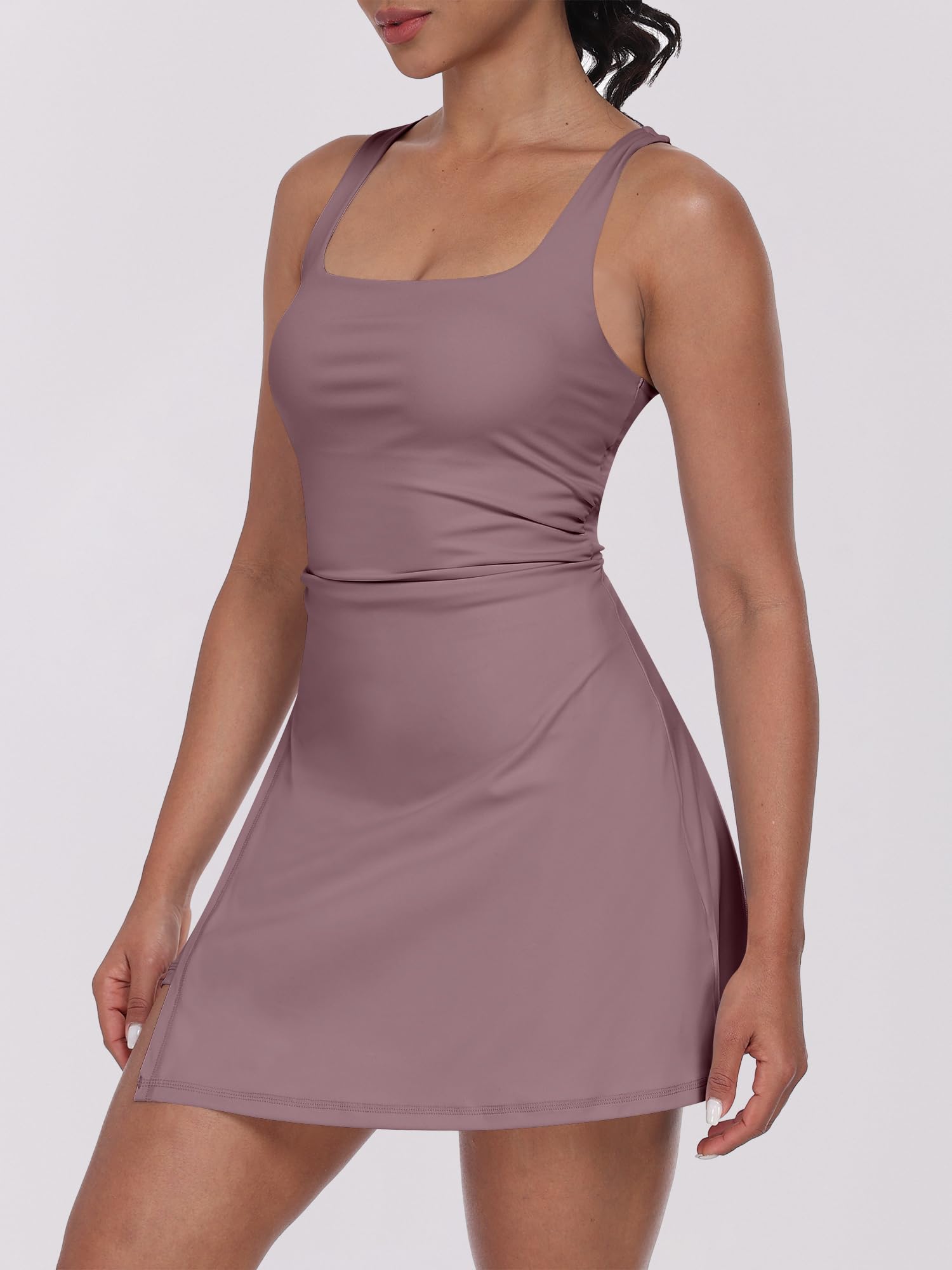 Caracilia Womens Tennis Dress Built in Shorts Square Neck Sleeveless Workout Athletic Mini Skort Dress Golf Summer Outfits
