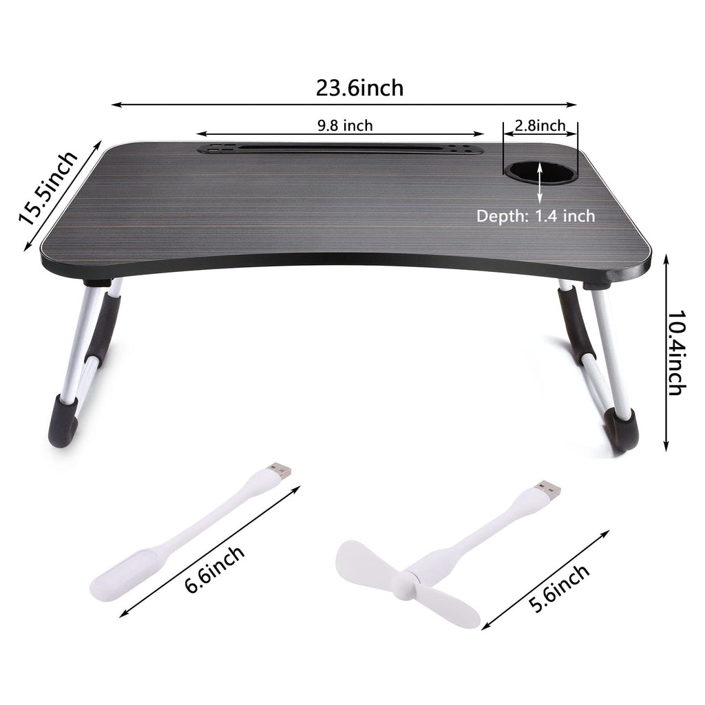 Slendor Lap Desk with Cup Holder, Foldable Laptop Table for Bed, Portable Bed Desk for Laptop and Writing, Computer Tray with Tablet Slot, Notebook Stand Reading Holder for Couch Sofa Floor,Black