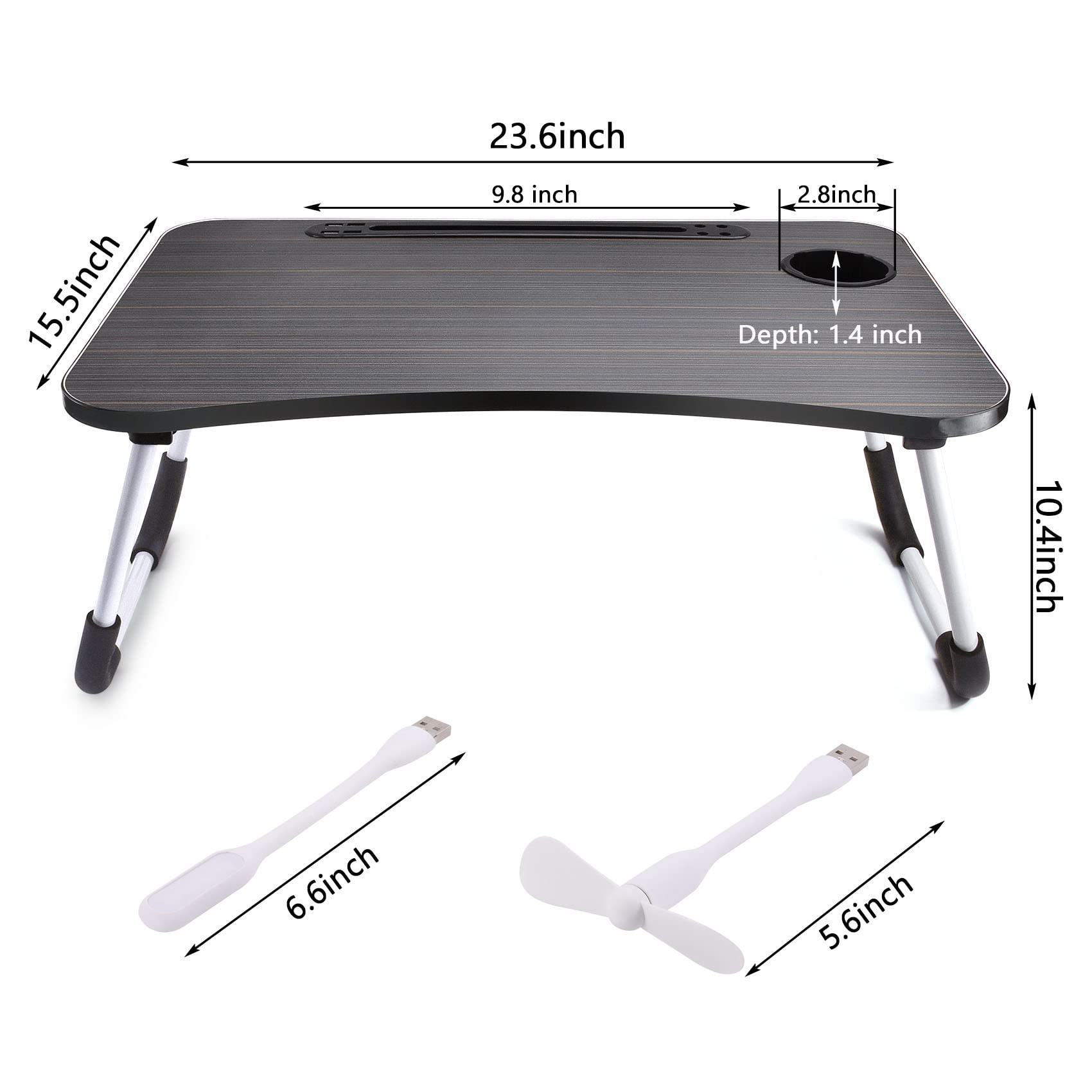 Slendor Lap Desk with Cup Holder, Foldable Laptop Table for Bed, Portable Bed Desk for Laptop and Writing, Computer Tray with Tablet Slot, Notebook Stand Reading Holder for Couch Sofa Floor,Black