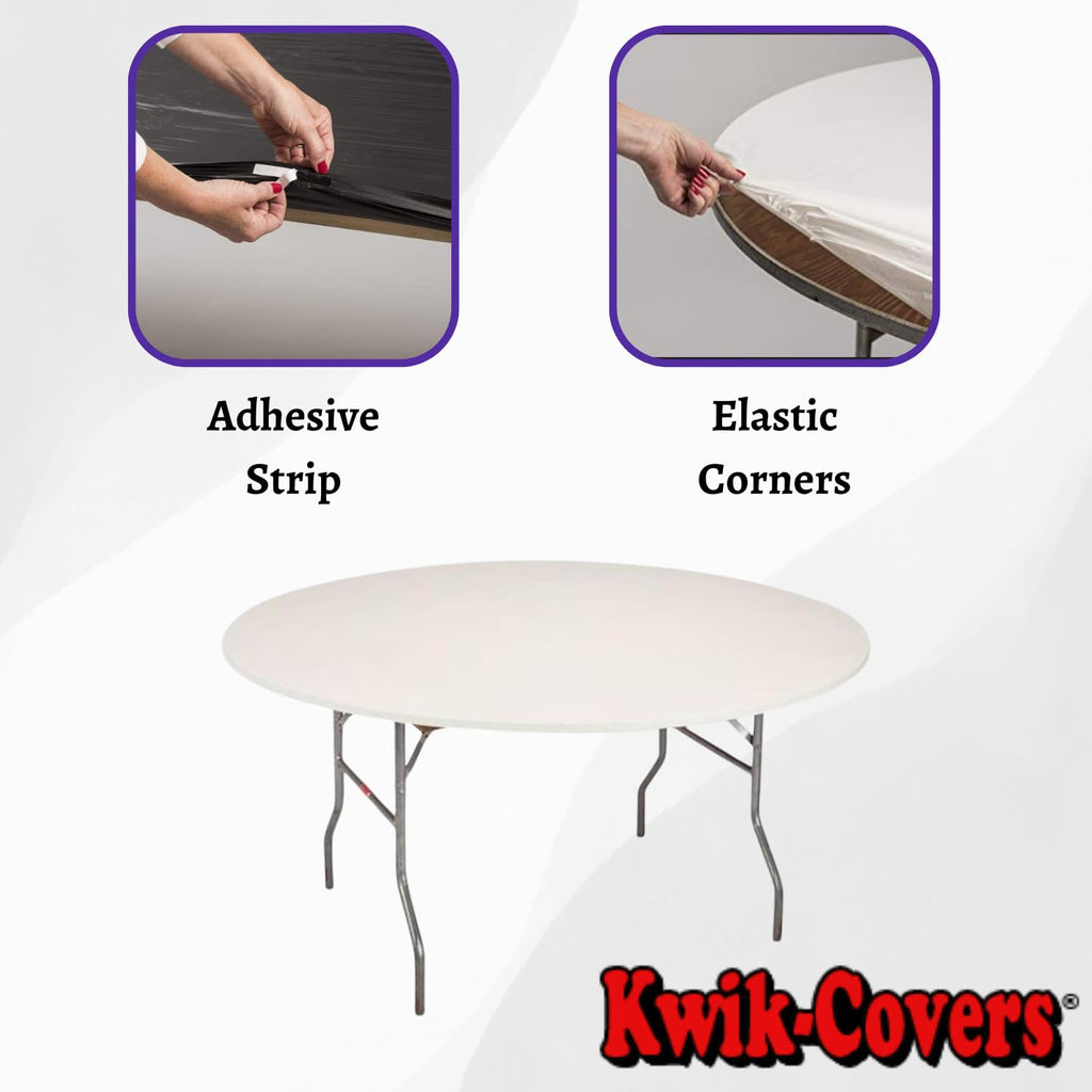 Kwik-Covers 60" Round Fitted Plastic Table Covers, 5 Pack (Black)