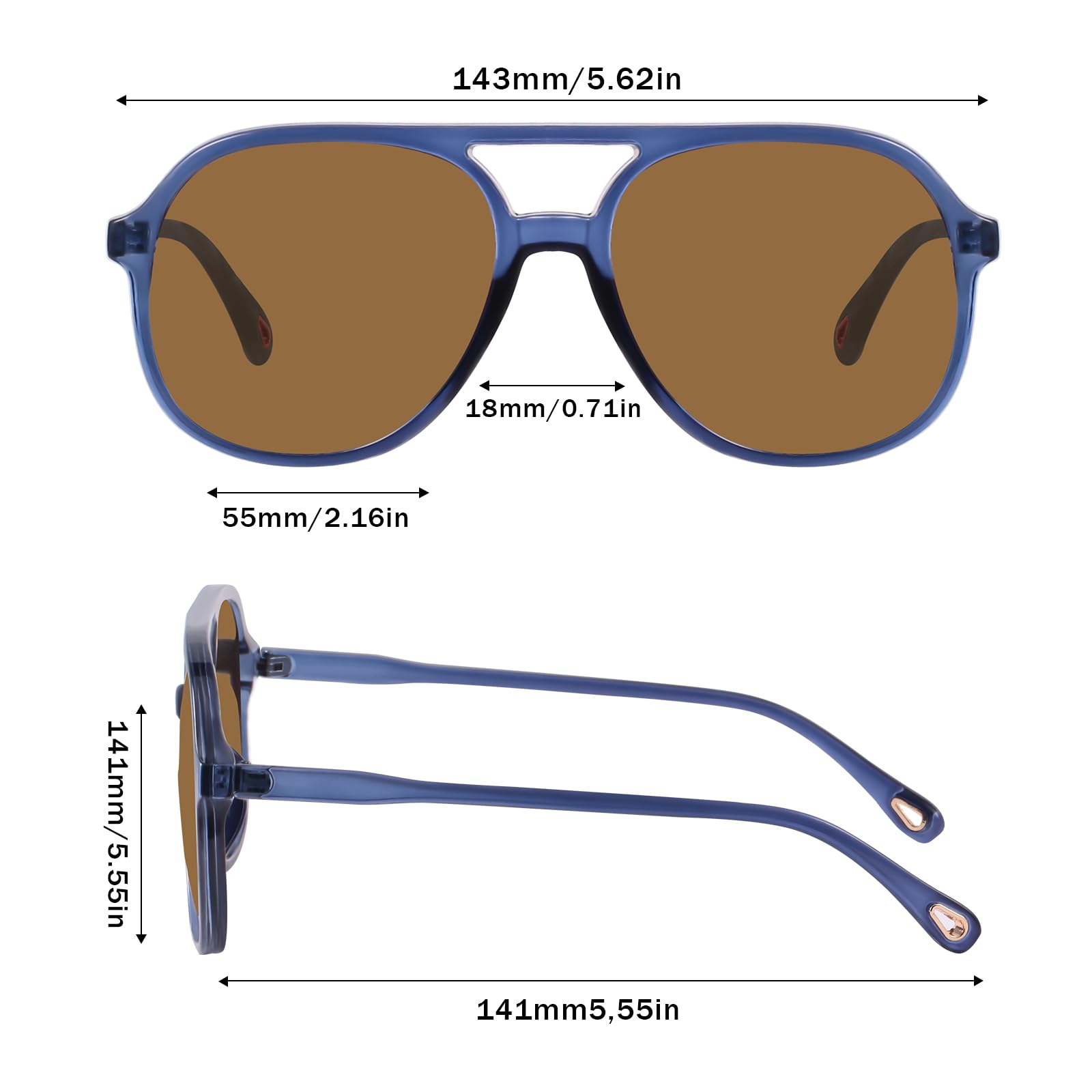 YDAOWKN Retro Square Aviator Sunglasses for Womens Mens Vintage 70s Double Bridge Sun Glasses