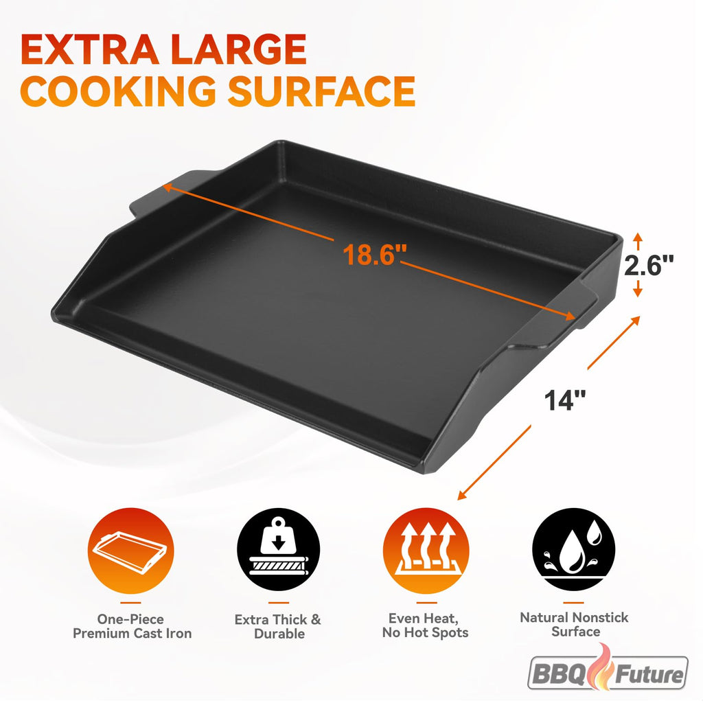 Carbon Steel Griddle for Gas Grill, Double Burner Griddle Compatible with Induction, Stove Top, Electric, Oven - 17" x 10" Professional Cookware for Cooktop, NonStick Griddle Pan