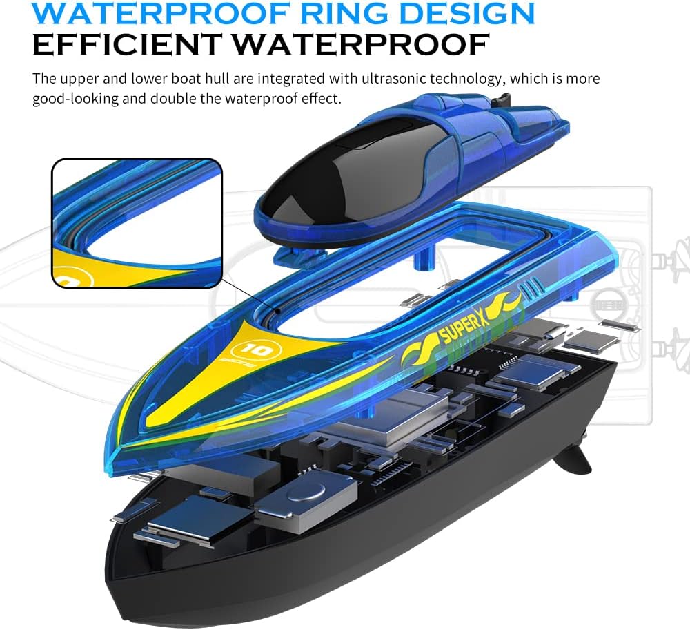 Akargol RC Boat with LED - Remote Control Boat for Pools and Lakes 2.4 GHZ RC Boats with 2 Rechargeable Battery Whole Body Waterproof, Low Battery Alarm, Water Play Toy Gift for Boys&Girls