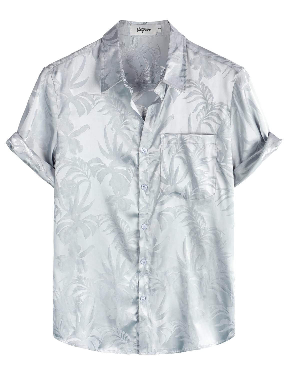 VATPAVE Mens Summer Jacquard Regular Fit Shirts Casual Button Down Short Sleeve Beach Tops with Pocket