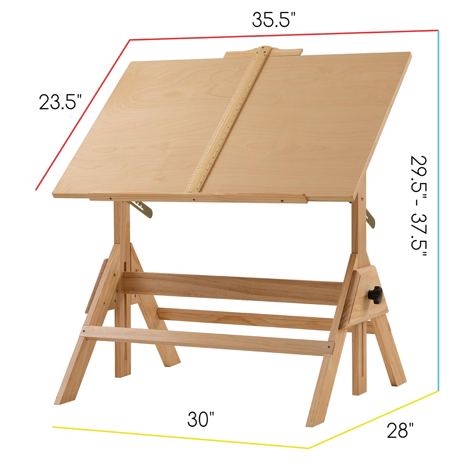 MEEDEN Wood Drafting Table & Stool Set,Artist Stool and Craft Table with Adjustable Height,Tiltable Tabletop for Artwork, Graphic Design, Reading, Writing
