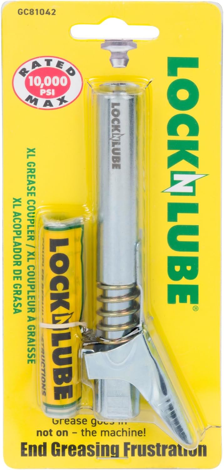 LockNLube Grease Gun Coupler XL - Universal Fit - Extra Reach for Recessed Grease Fittings