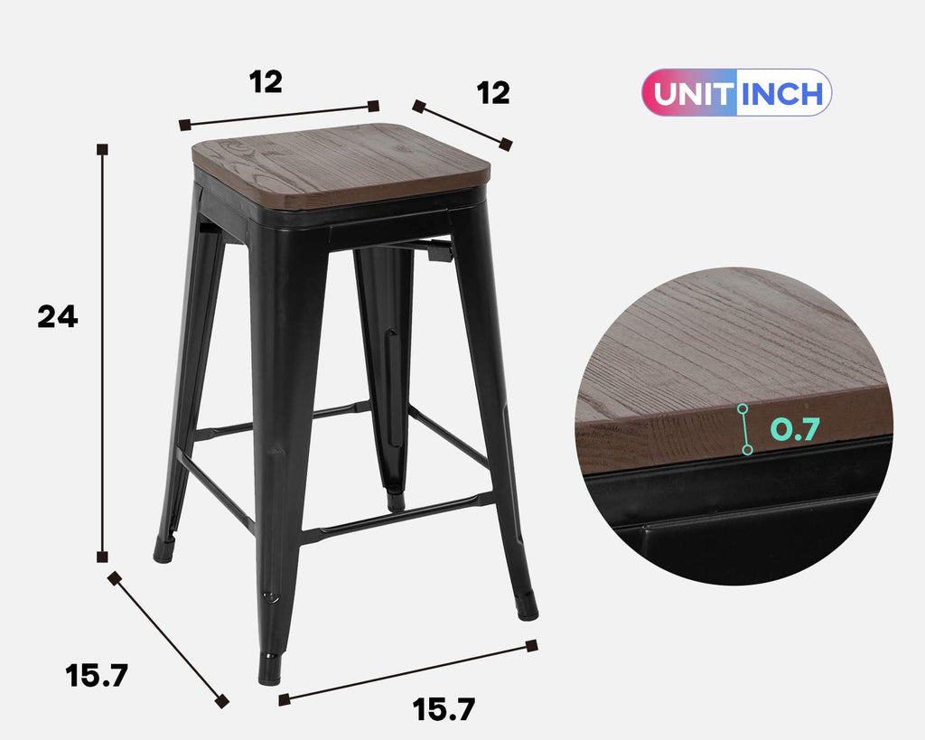 FDW Metal Bar Stools Set of 4 Counter Height Bar Stools 24 Inches Industrial Bar Chairs Patio Stool Stackable Backless Stool Indoor Outdoor Metal Kitchen Stools Bar Chairs (Black, 24")