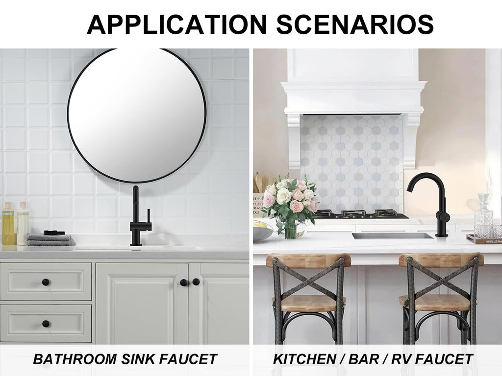 KENES Black and Gold Single Handle Bathroom Sink Faucet, Modern Prep Wet Bar Sink Faucet with Drain Assembly & Deck Plate, Vanity Faucets for Farmhouse RV Camper Utility, KE-9005B-BG