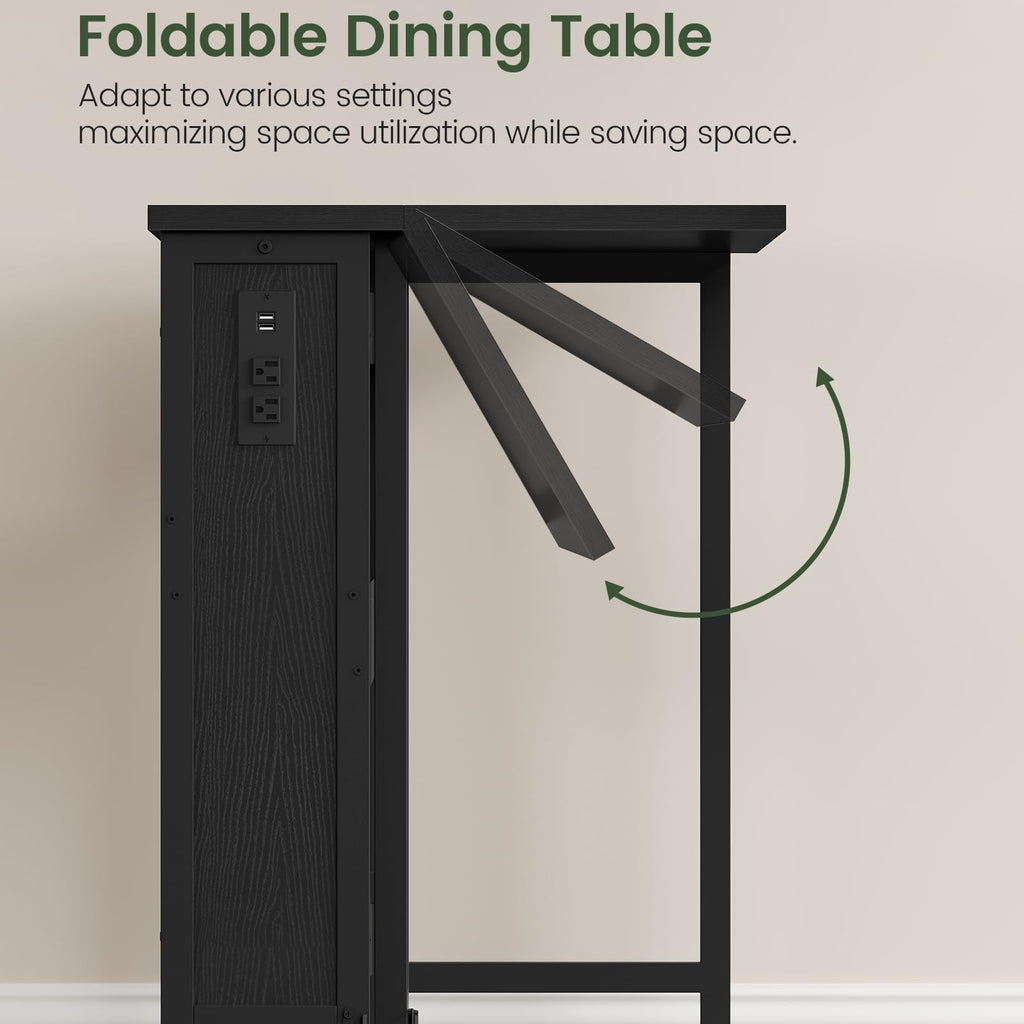 CHOEZON Folding Desk with Power Outlets, 31.5" Rolling Computer Table with Wheels, Portable Office Desk with Storage Shelf for Small Spaces Black TDN01UBB