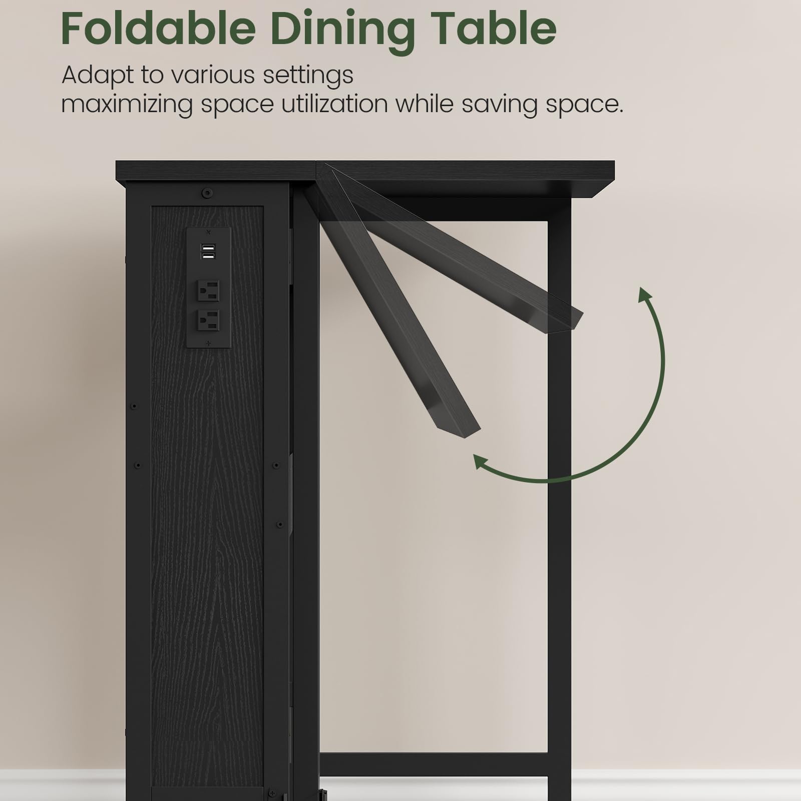 CHOEZON Folding Desk with Power Outlets, 31.5" Rolling Computer Table with Wheels, Portable Office Desk with Storage Shelf for Small Spaces Black TDN01UBB