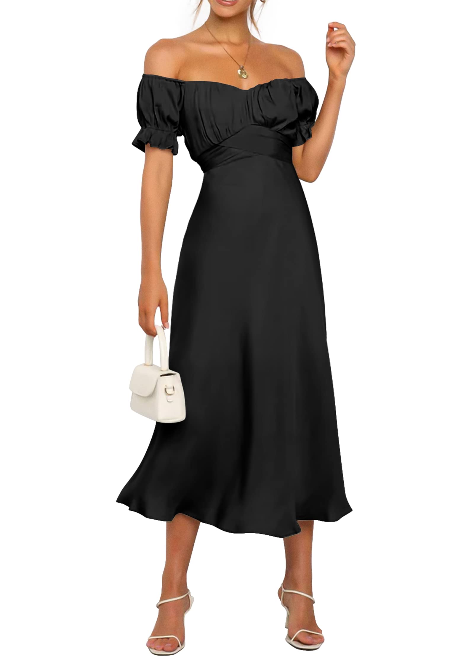 KIRUNDO Women's 2026 Spring Summer Satin Wedding Guest Midi Dress Off The Shoulder Wrap Party Cocktail Formal Prom Dresses