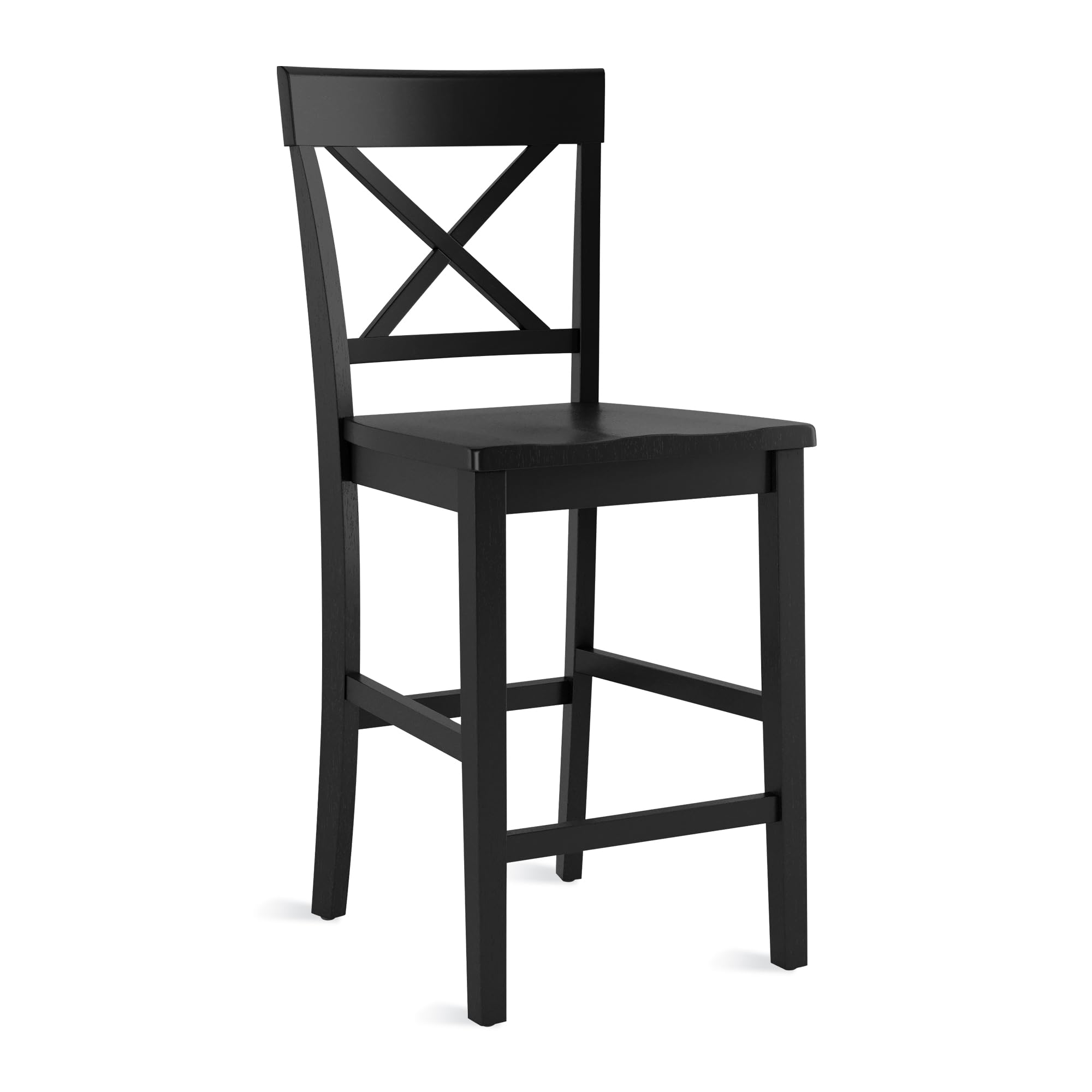 Cozyman Bar Stools Set of 2, 24" H Wooden Counter Stools with Back and Footrest, X-Back Farmhouse Barstools for Kitchen Island, Home Bar, Black