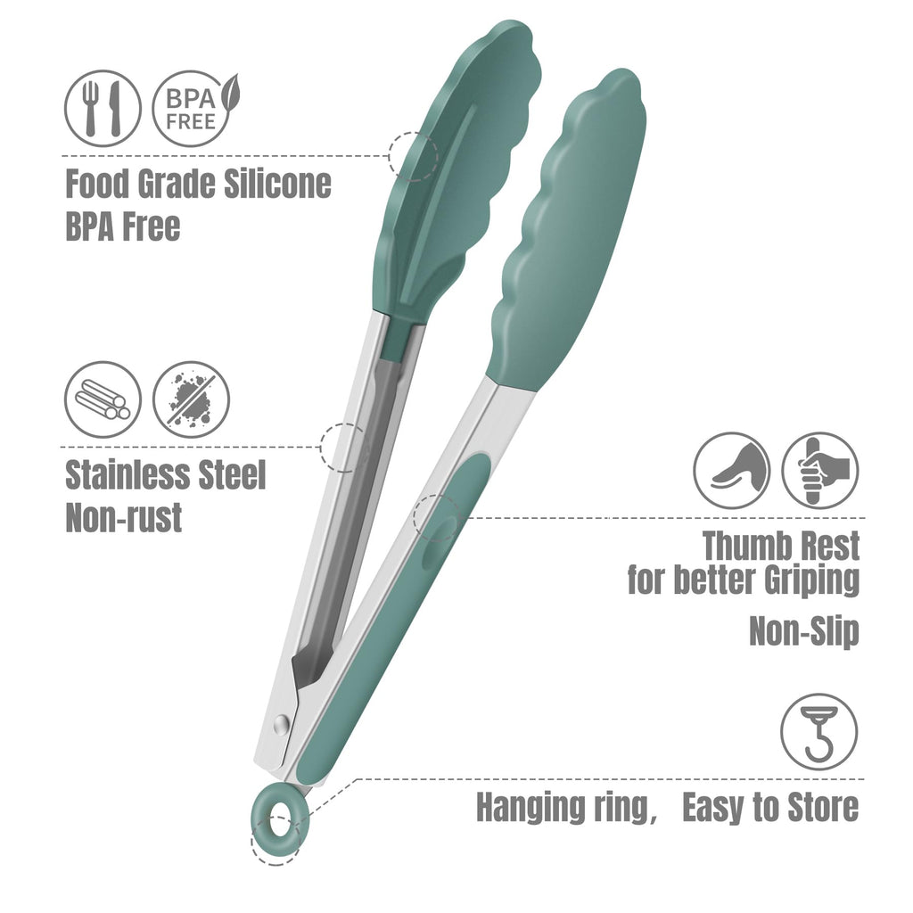 Hotec Mini Silicone Kitchen Tongs for Cooking - 7-Inch Small Serving Tongs with Silicone Tips, Set of 3 (Black)