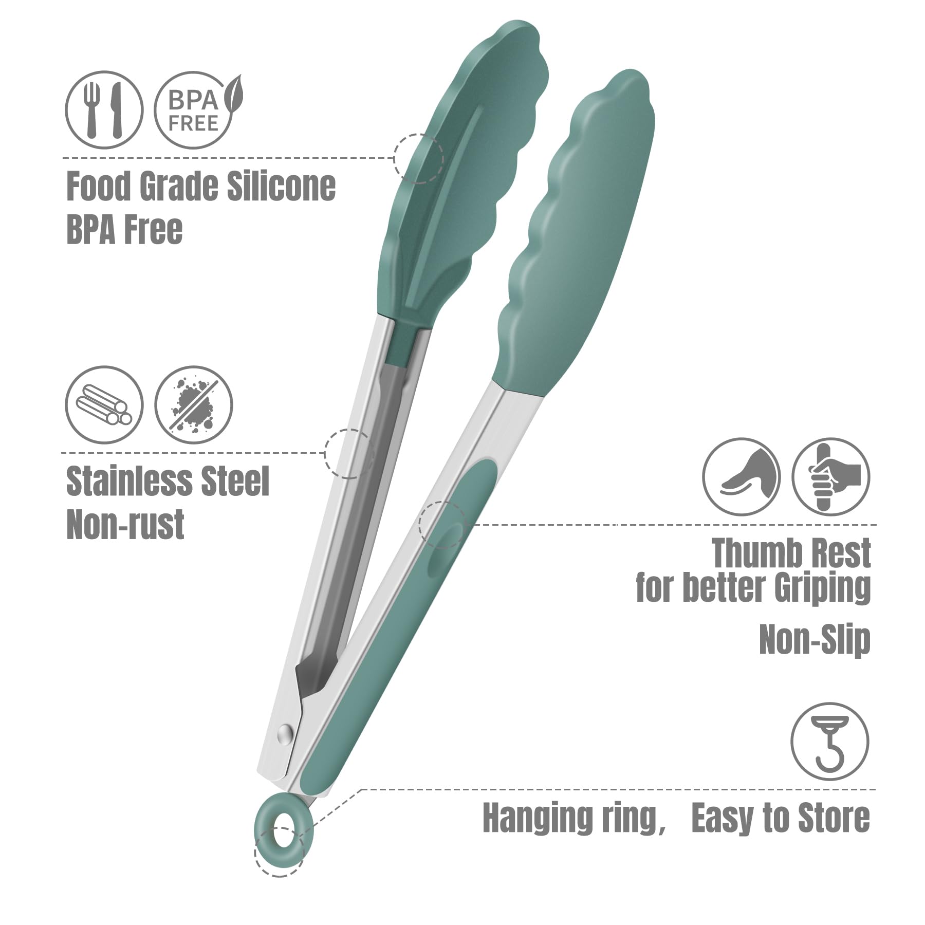 Hotec Mini Silicone Kitchen Tongs for Cooking - 7-Inch Small Serving Tongs with Silicone Tips, Set of 3 (Black)