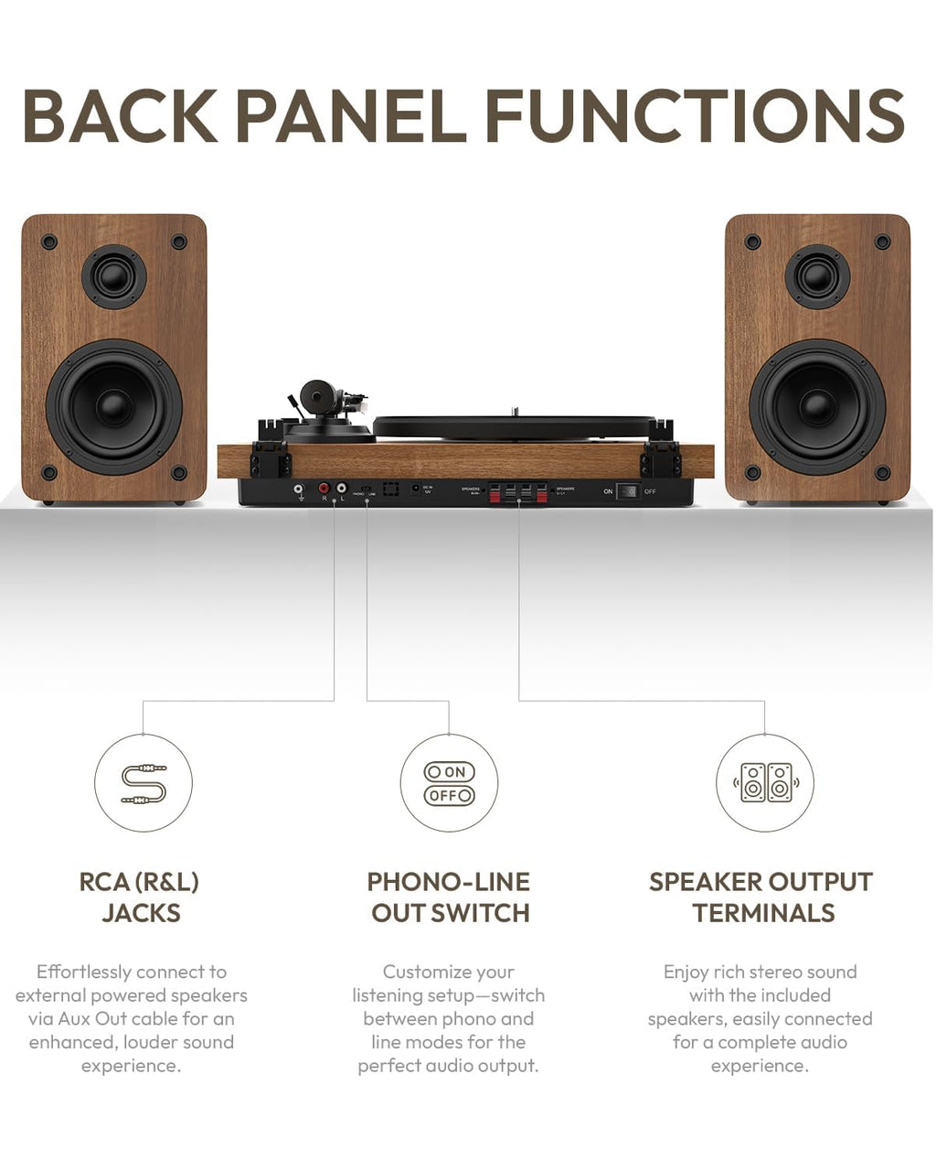 QLEARSOUL SoulBox S1 Vinyl Record Player with Stereo Speakers, Turntable with Built-in Preamp, S-Shaped Tonearm, 33/45 RPM - Black