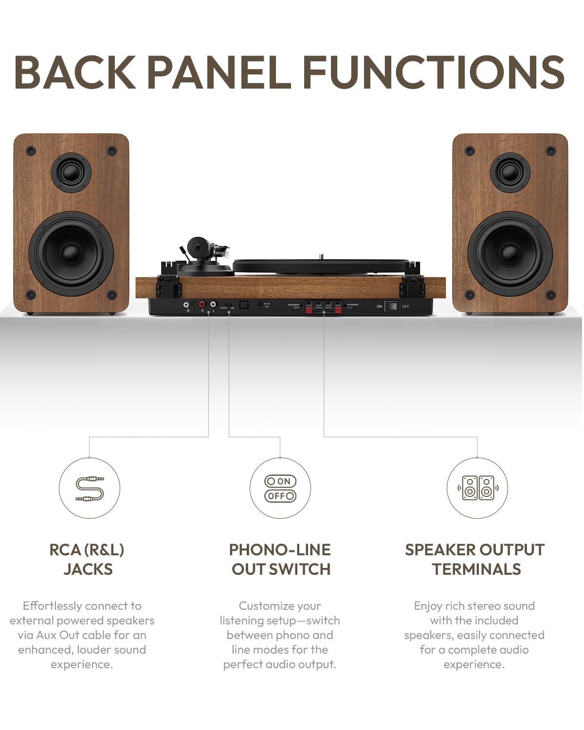 QLEARSOUL SoulBox S1 Vinyl Record Player with Stereo Speakers, Turntable with Built-in Preamp, S-Shaped Tonearm, 33/45 RPM - Black
