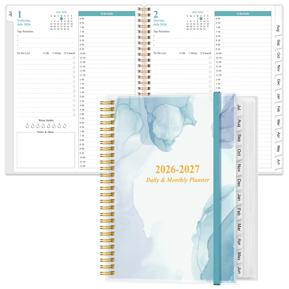 2026-2027 Daily & Monthly Planner - One Page Per Day, Daily Planner from July 2026 to June 2027, Planner 2026-2027 with 12 Monthly Tabs, 6.4" x 8.5", Black