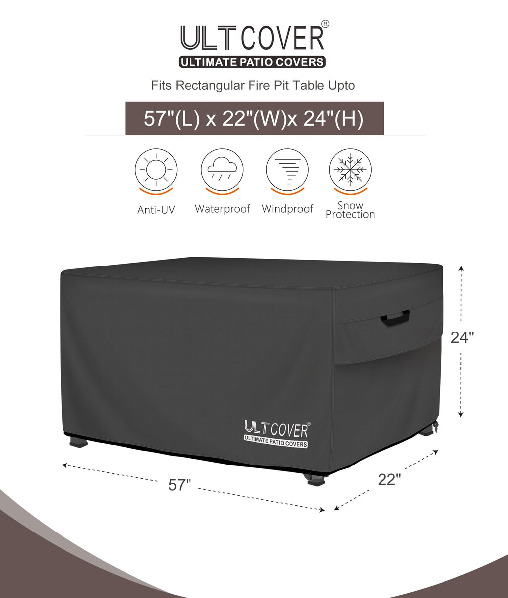 ULTCOVER Rectangular Gas Fire Pit Table Cover 42x24 inch Waterproof Heavy Duty Firepit Cover, Black