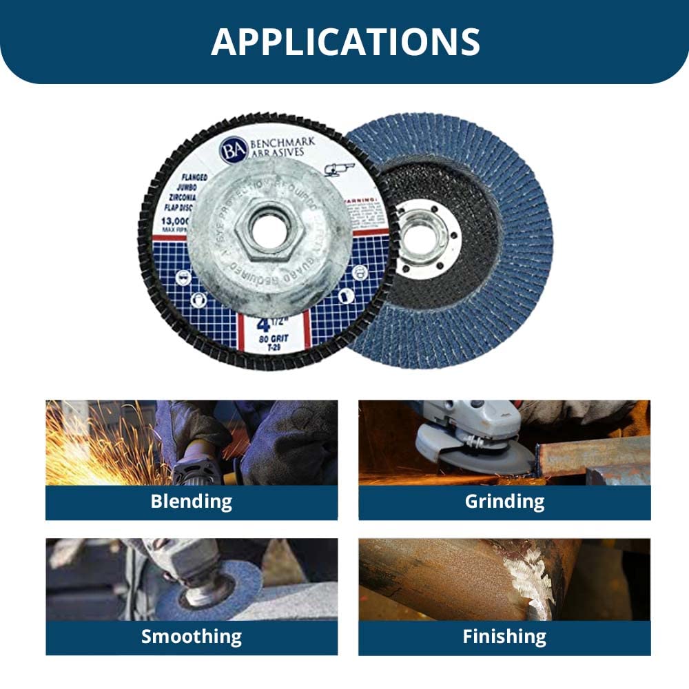 Benchmark Abrasives 4.5" x 5/8"-11 Premium High Density Jumbo Zirconia Type 29 Flap Discs 4 1/2 for Angle Grinder, Sanding Discs, Finishing - Grinding Wheels 4 1/2 Inch (10 Pack) - 40 Grit