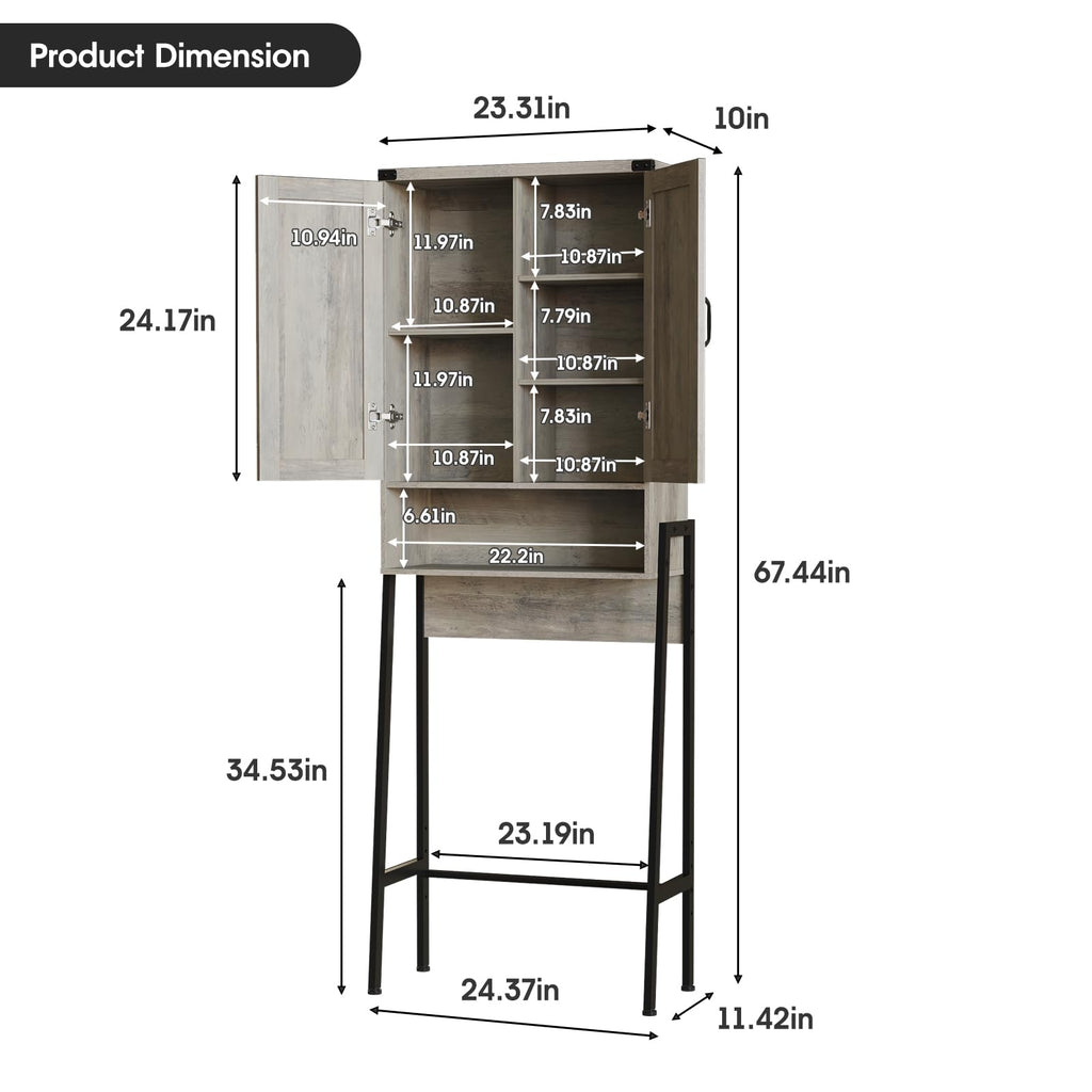 Vabches Over The Toilet Storage Cabinet with 2-Door Design Bathroom Organizers and Storage with Anti-Tip Device Over Toilet Organizer with Shelves for Bathroom,Restroom,Laundry Black