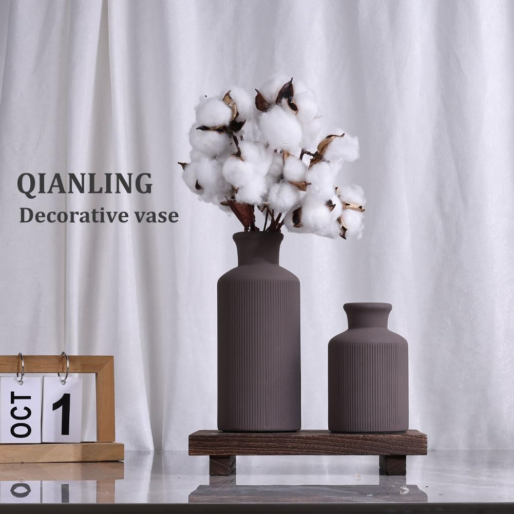 Ceramic Vase Set - 3 Ceramic Small Vases, Farmhouse Country Flower Vase Home Decor, Living Room Decoration, Table Decoration, Fireplace Decor, and Entrance Decorations Centerpieces