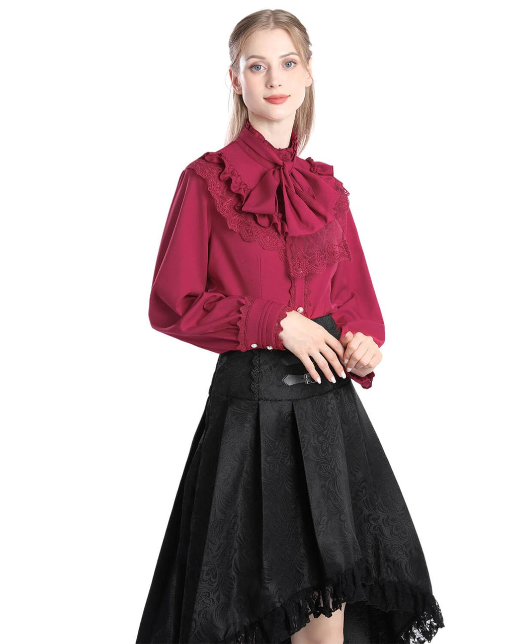 Nuoqi Victorian Blouse Womens Gothic Shirt Vintage Long Sleeve Lotus Ruffle Tops