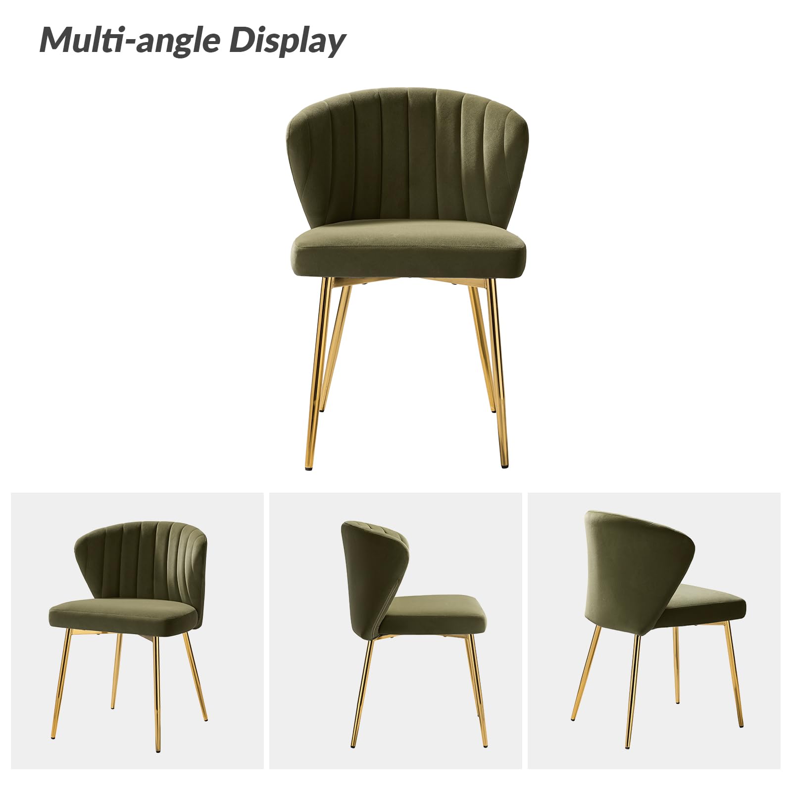 HULALA HOME Velvet Dining Chairs, Modern Small Armless Accent Chair with Gold Metal Legs, Living Room Upholstered Cute Side Chair, Elegant Tufted Back Vanity Chair for Bedroom, Auburn