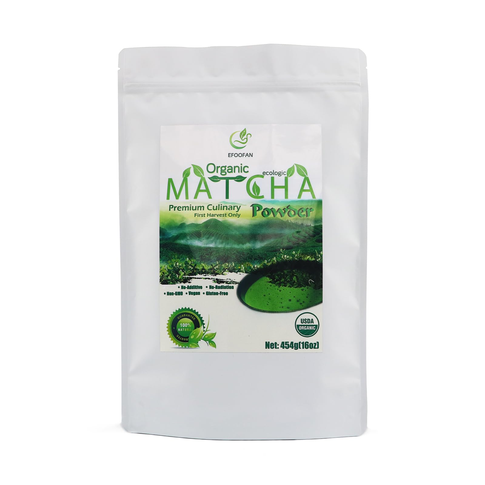 EFOOFAN USDA & COR Certified Organic Ceremonial Grade Matcha Powder – First Harvest Shade-Grown Tencha from Hangzhou, Vibrant Jade Green & Smooth Umami, No Sugar, Ideal for Traditional Tea or Latte (45g Tin)