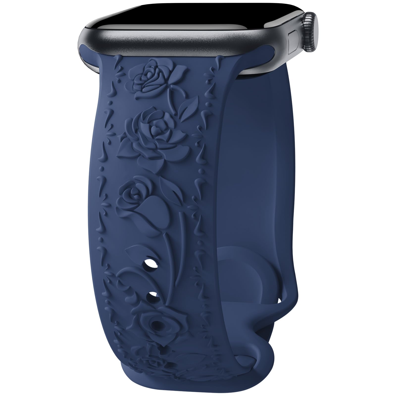 Floral Engraved Band Compatible with Apple Watch Band 40mm 41mm 38mm 42mm 44mm 45mm 46mm 49mm Women, Soft Silicone Cute Embossed Flower Strap for iWatch Band Series SE Ultra 11 10 9 8 7 6 5 4 3 2 1