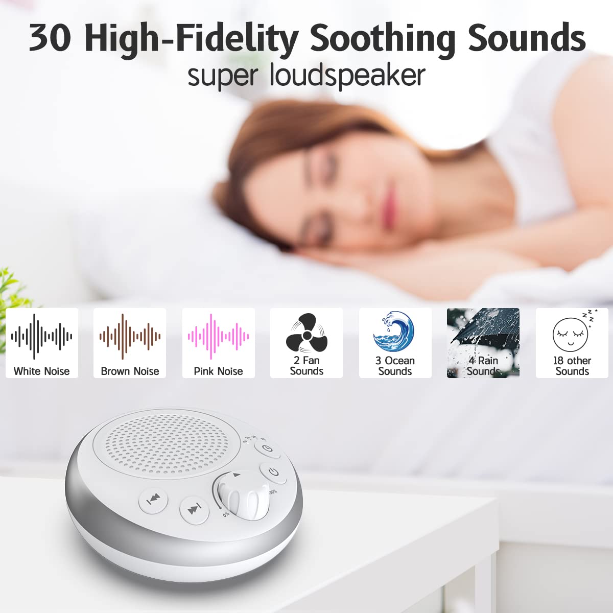 Brown Noise Sound Machine White Noise Machine Nonstop 30 Soothing Sounds Sound Therapy for Baby Kids Adults Sleep Machine 36-Level Vol Auto-Off Timer Memory Function for Home Travel Office