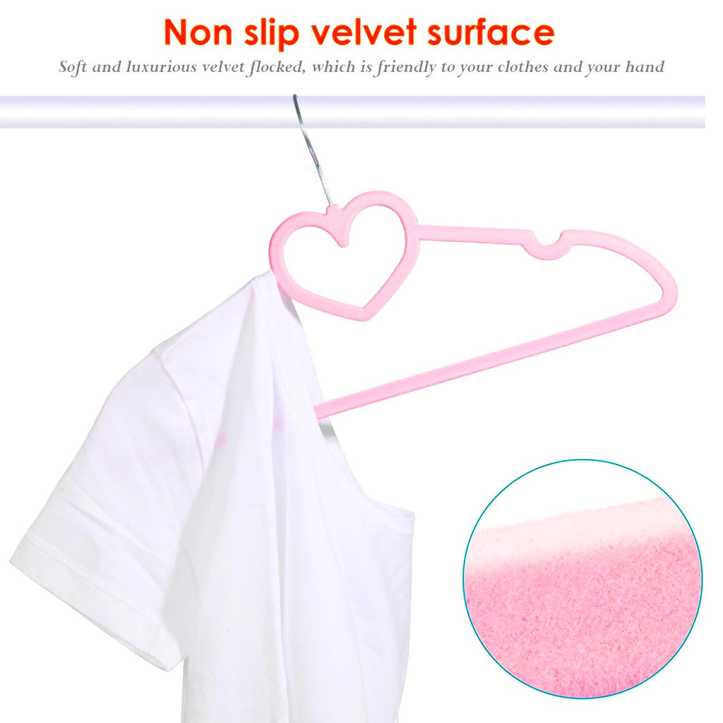 Velvet Hangers 20 Pack,16 Inch Non Slip Adult Heart Hanger (Black) | 360° Swivel Hooks, Cascade Design, Space Saving