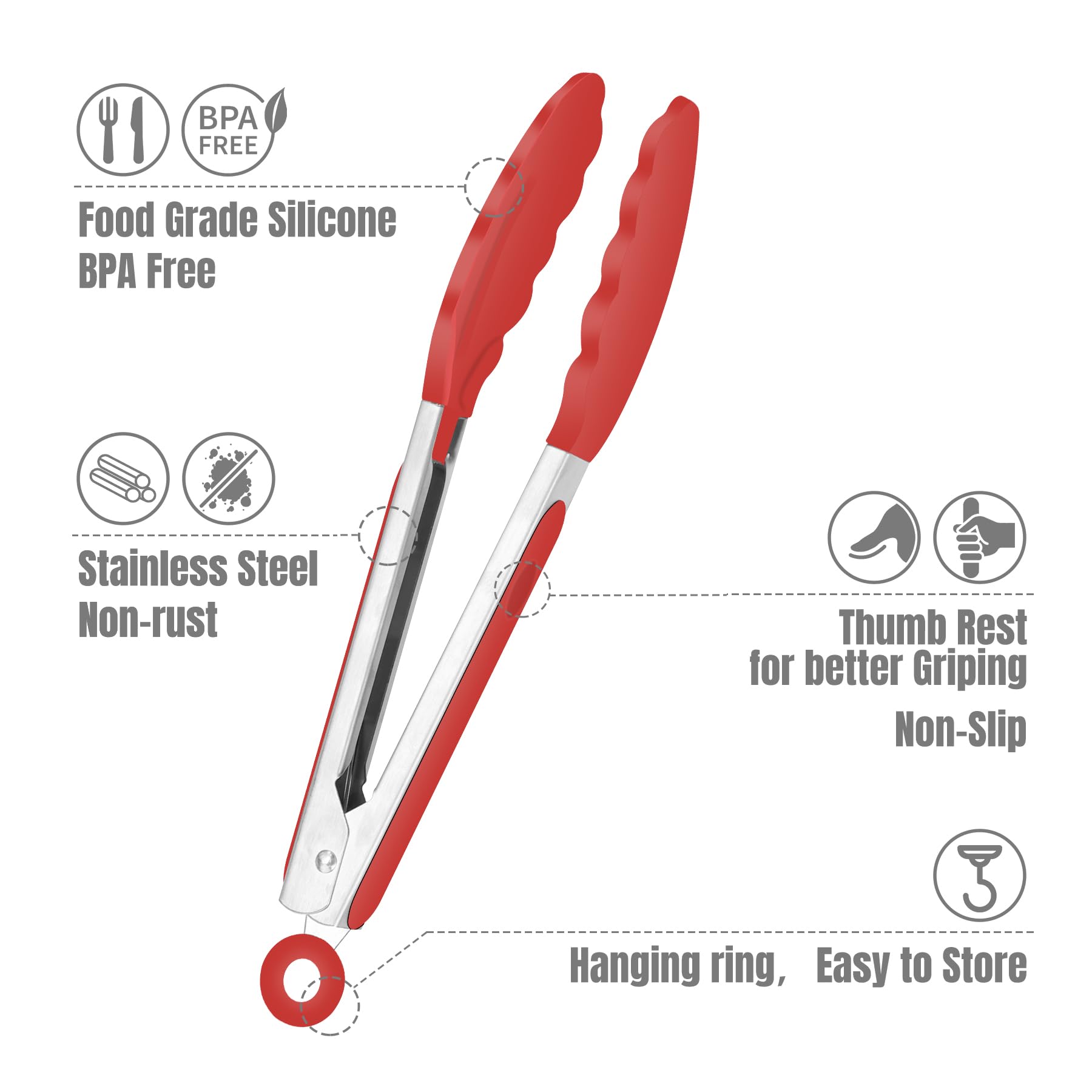 Hotec Mini Silicone Kitchen Tongs for Cooking - 7-Inch Small Serving Tongs with Silicone Tips, Set of 3 (Black)