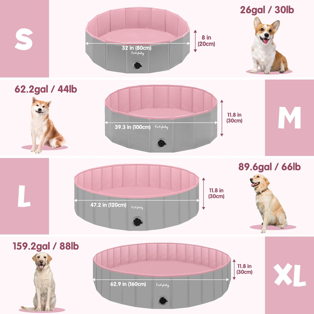 Foldable Dog Pool, Hard Plastic Kiddie Pool for Dogs, Collapsible Dog Pool with Rigid PP Core, Non-Slip PVC, Durable Pet Bath Tub for Indoor/Outdoor Backyard, 32" Green