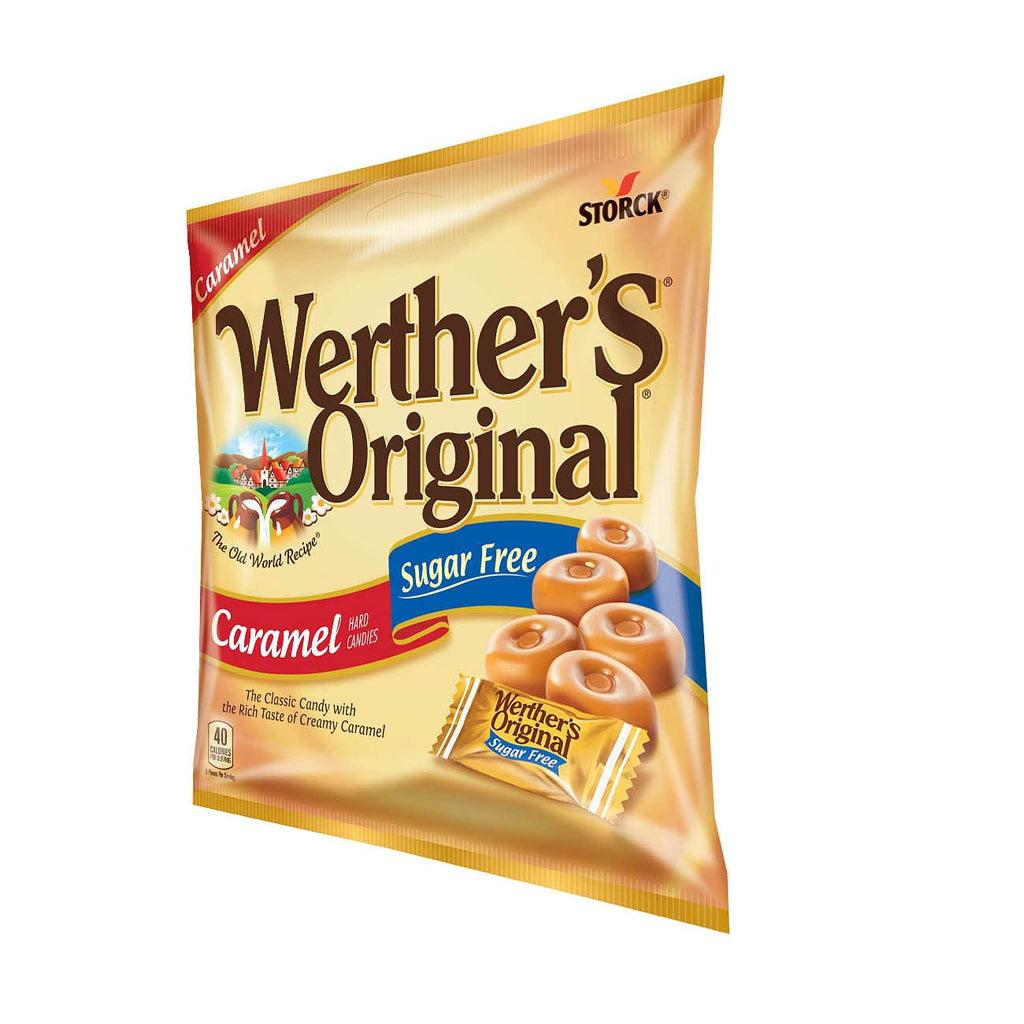 Werther's Original Hard Sugar Free Assorted Flavors, Caramel, Caramel Coffee, Caramel Apple Candy 7.7 Oz Bag