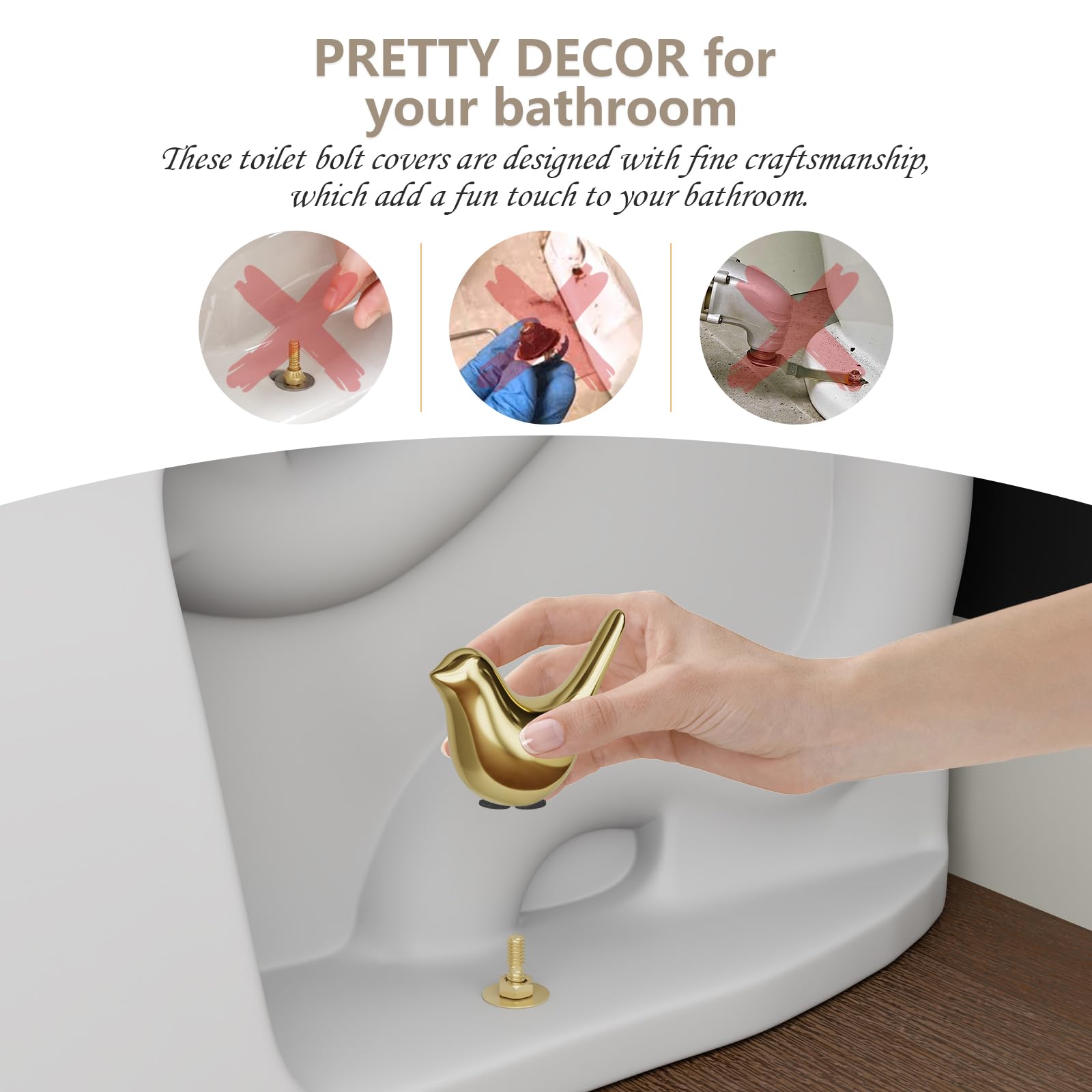 MENNTY Black Polar Bear Toilet Bolt Covers Decorative - 2 Glossy Black Ceramic Toilet Bolt Caps + 4 Universal Toilet Caps for Bottom of Toilet, Modern Monochrome Bathroom Decor