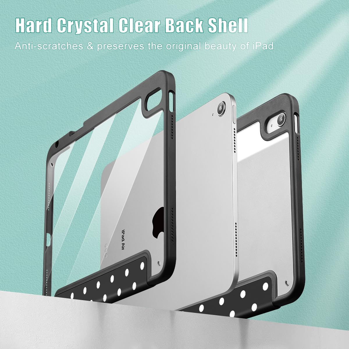 Tuiklol Case for iPad Air 11 Inch M4 2026 / Air 11 Inch M3 2025 / Air 11 Inch M2 2024 / iPad Air 10.9 Inch 2022 2020, Buit in Pencil Holder with Shockproof Cover Clear Transparent Back, Black Flower