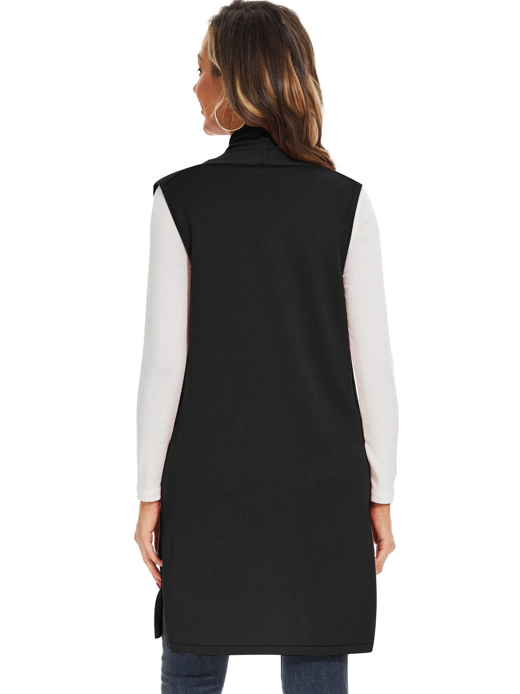 Moss Rose Women's Long Knit Cardigan Vest Casual Sleeveless Open Front Draped Duster Vest (Available in Plus Size)