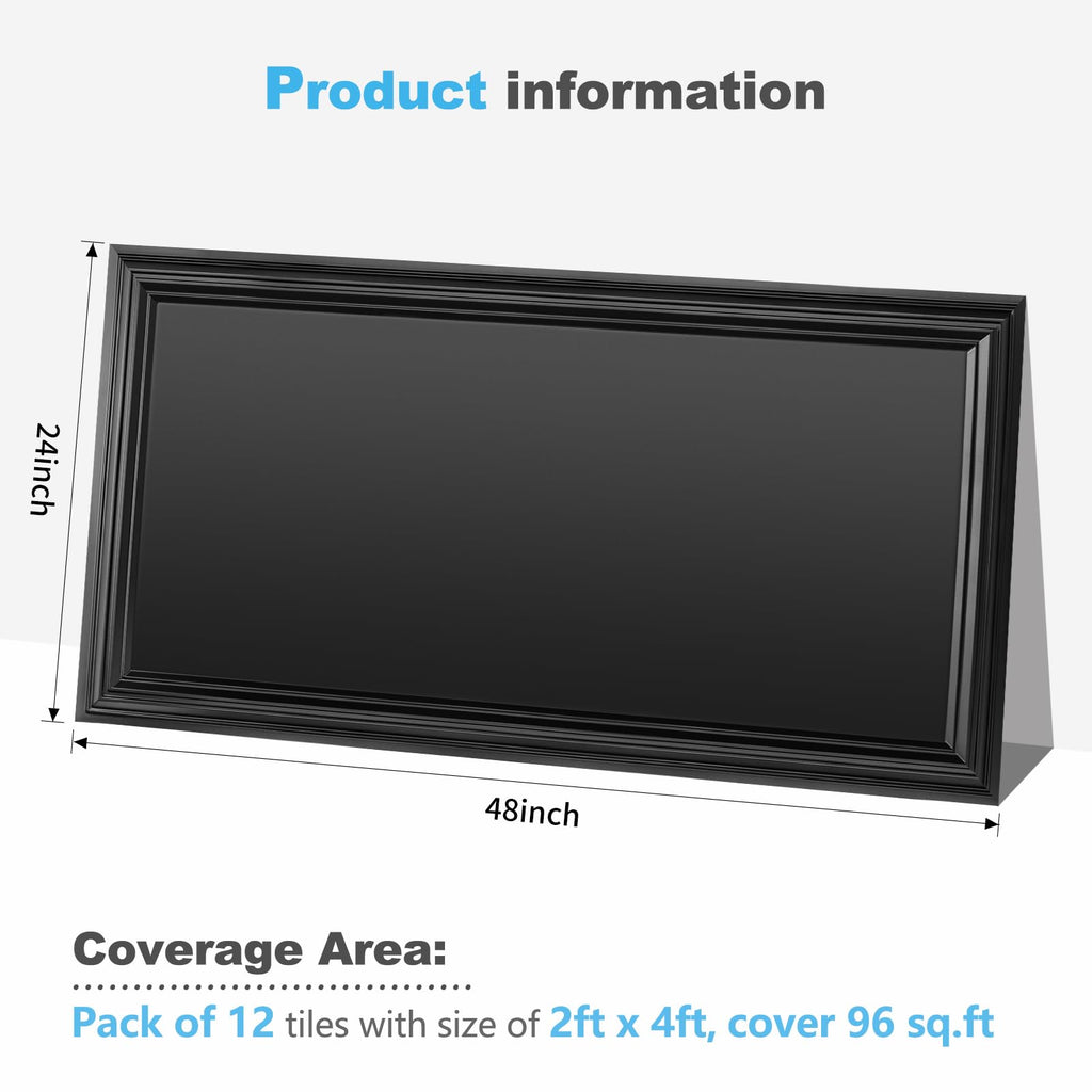 Art3d Drop Ceiling Tiles 24x24in. (12-Pack, 48 Sq.ft), Wainscoting Panels Glue Up 2ft x 2ft for Interior Décor in Living Room, Bedroom & Office, Star Black