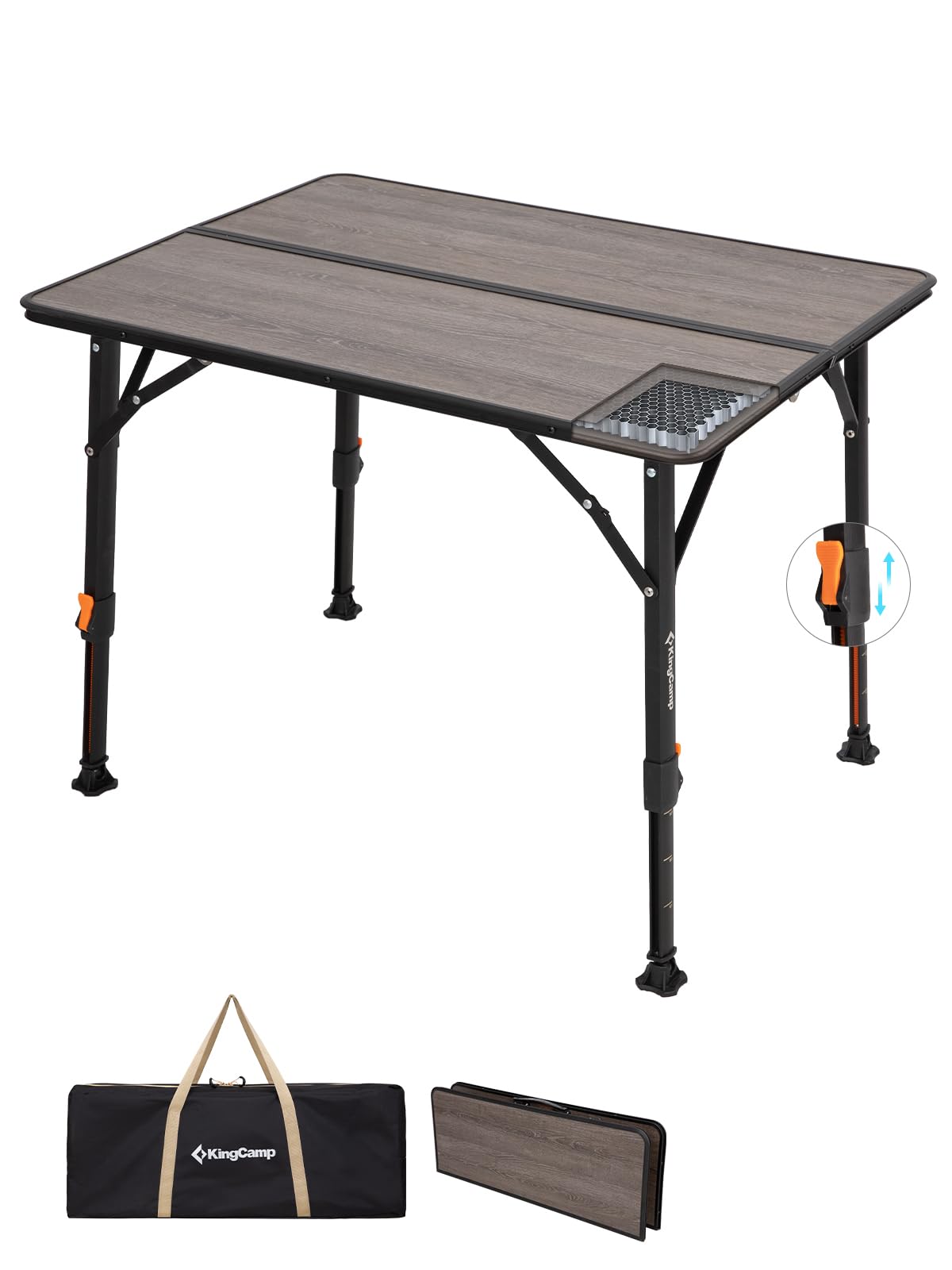 KingCamp Bamboo Folding Table, 4-Fold Camping Adjustable Height Portable Outdoor Lightweight & Compact Table with Aluminum Frame for RV Picnic BBQ Tailgating