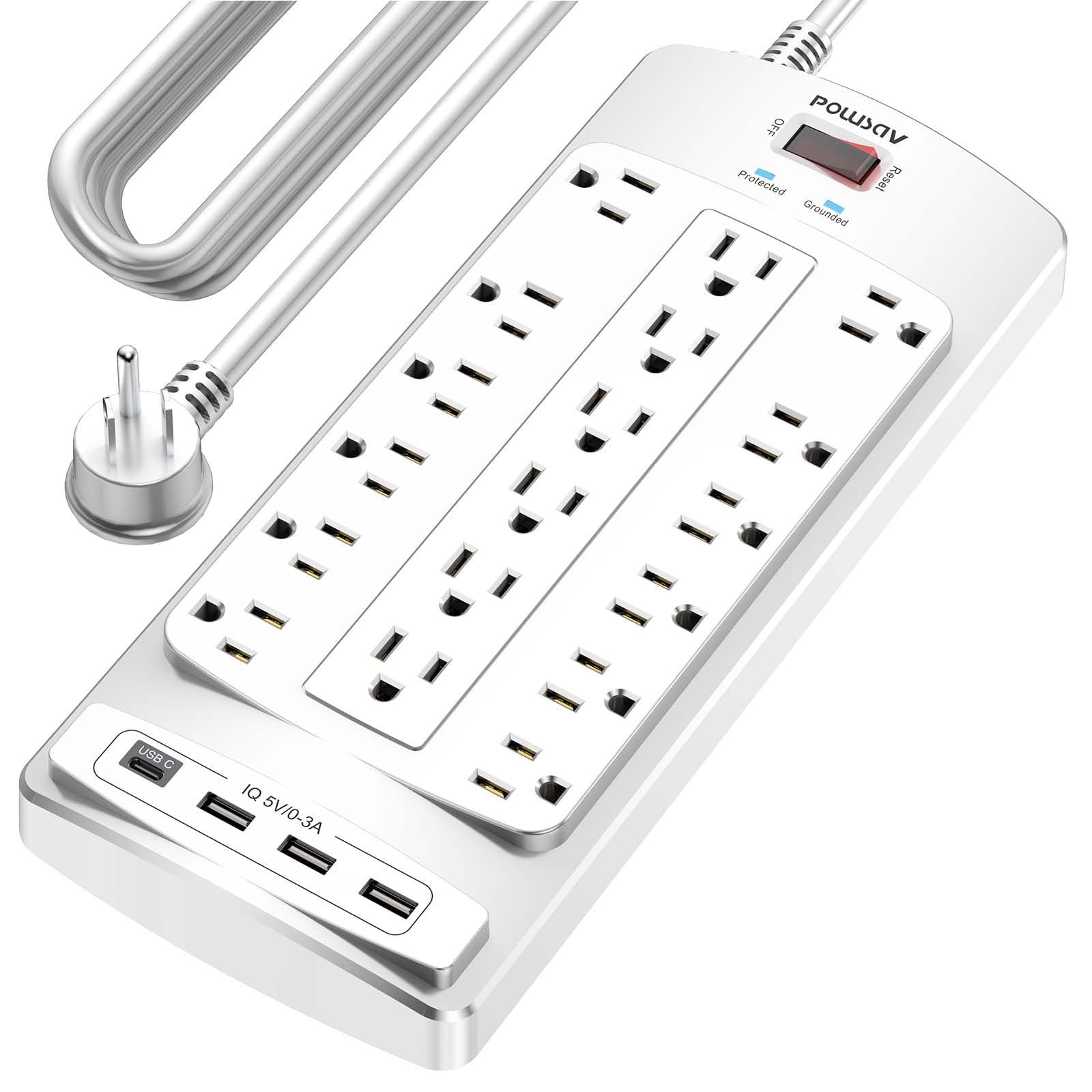 18 Outlets Surge Protector Power Strip - 6 Feet Flat Plug Heavy Duty Extension Cord with 18 Widely Outlets and 4 USB Ports, 2100 Joules, Black, ETL Listed