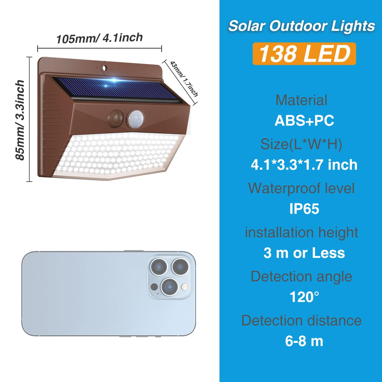 Peasur 1 Pack Solar Motion Lights Outdoor, Solar Security Light with 3 Modes, IP65 Waterproof Flood Lights Outside for Camping Garden Patio Garage Backyard, Brown Warm