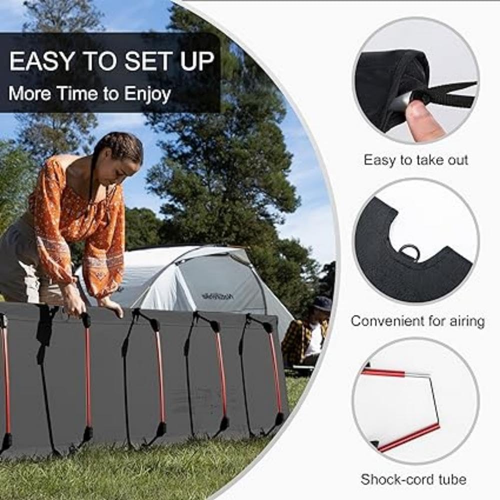 Naturehike Ultralight Camping Cot, Easy to Assemble Folding Tent Cot, Compact & Protable Camping Bed for Camping, Mountaineering, & Hiking, Supports 330lbs with Carry Bag, Kahki