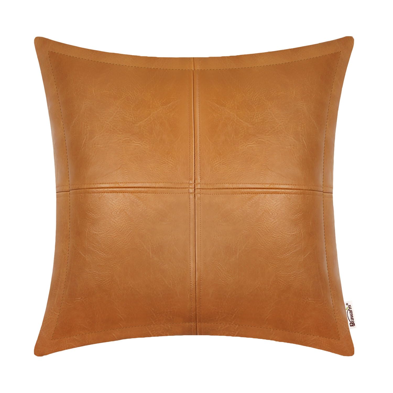BRAWARM Faux Leather Throw Pillow Covers 16 X 16 Inches, Black Leather Pillow Cover, Hand Stitched Leather Decorative Pillow Cover for Couch Sofa Bed Living Room Home Garden