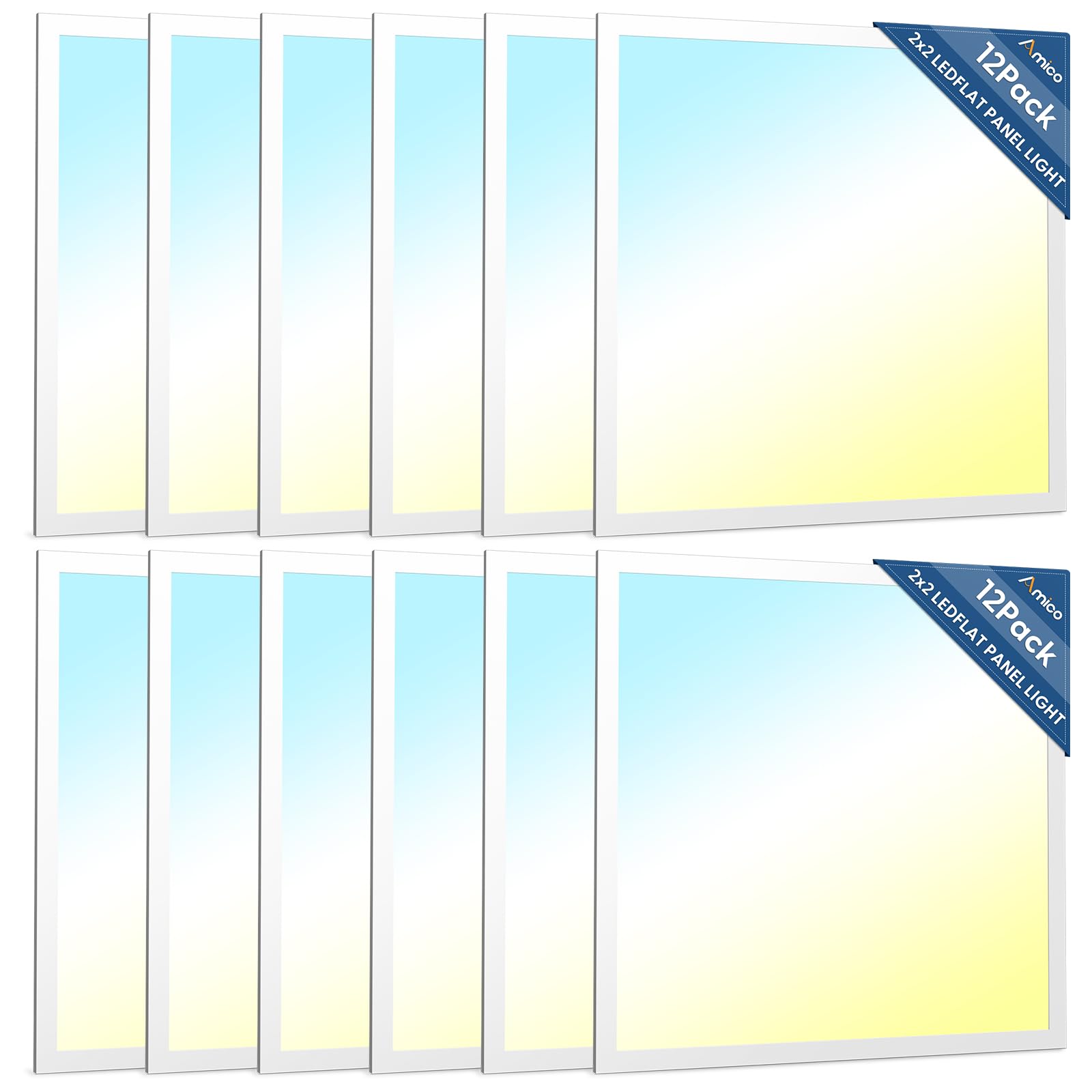 Amico 36 Pack 2x4 LED Flat Panel Light Fixture, 6250 LM, 4000K/5000K/6500K, 30W/40W/50W, Dimmable 0-10V, LED Drop Ceiling Lights for Office Commercial Use, Dustproof ETL Listed, FCC, DLC
