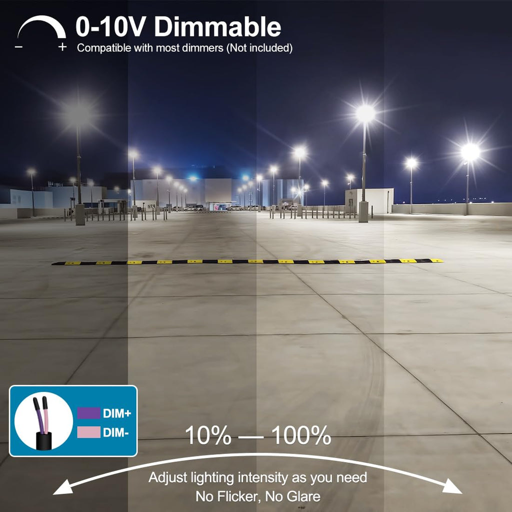 150W LED Parking Lot Light with Photocell, Outdoor Dimmable LED Pole Lights with Slip Fitter & Arm Mount in 1, 22500LM 5000K 100-277V IP65, 150W/100W/80W Power Tunable, ETL