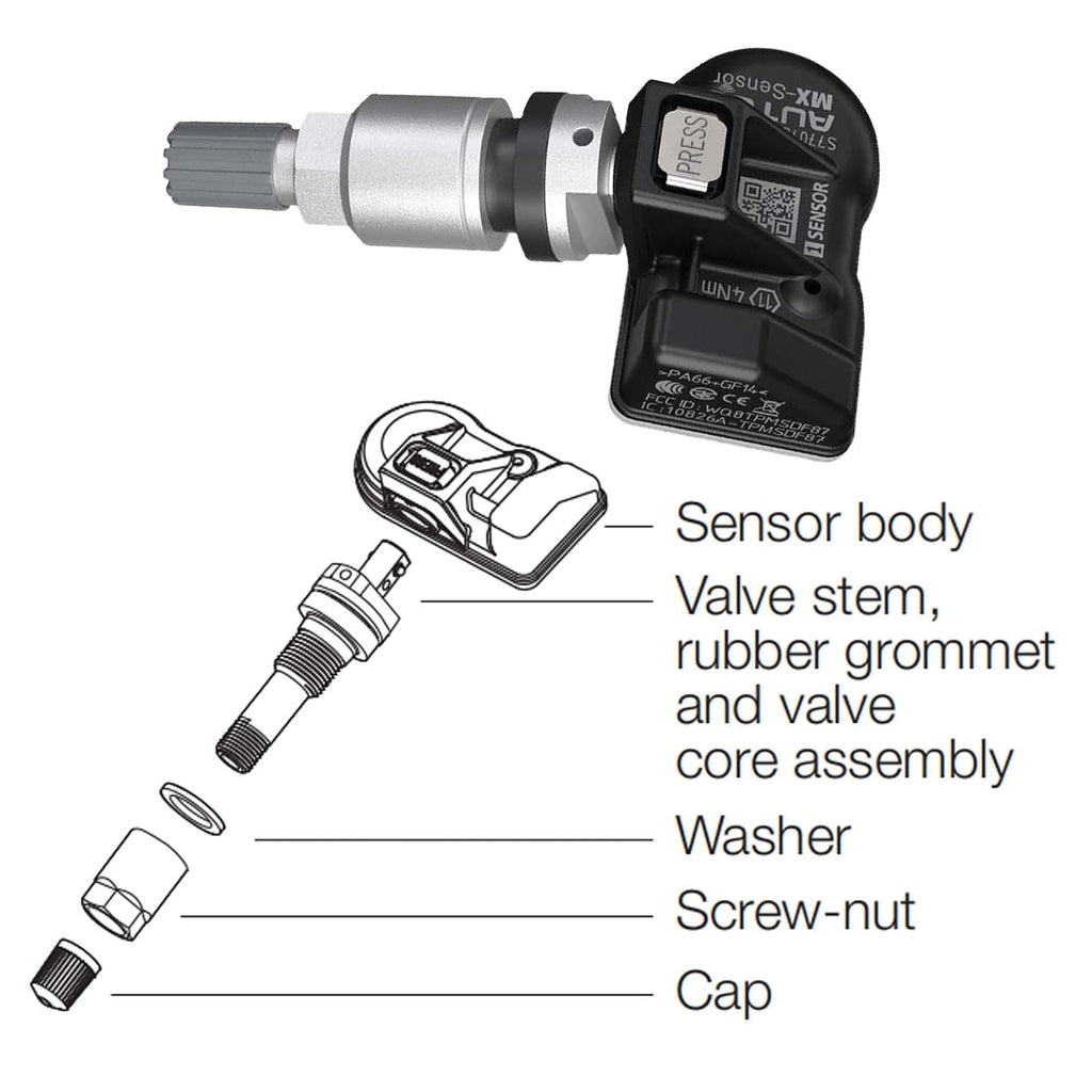Autel TPMS Sensors Set of 4, Programmable Mx Sensor for Tire Pressure,315MHz + 433MHz Press-in OE-Level(Metal valves) Programmed by TS408S TS508WF TS601 TS900 MS906TS ITS600